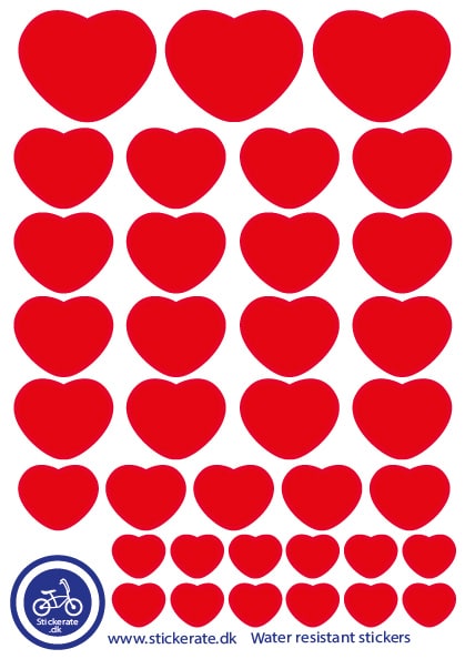 A5 Ark Klistermærker Til Cykelhjelmen - Røde Hjerter
