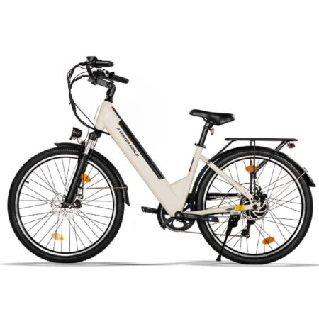 AVDL A32 Elcykel 48V 10,4Ah, 250W, Shimano 7-speed, 40-60 km rækkevidde, 26×1,95" dæk, 25 km/t tophastighed Urban Commuter Elcykel - Off White