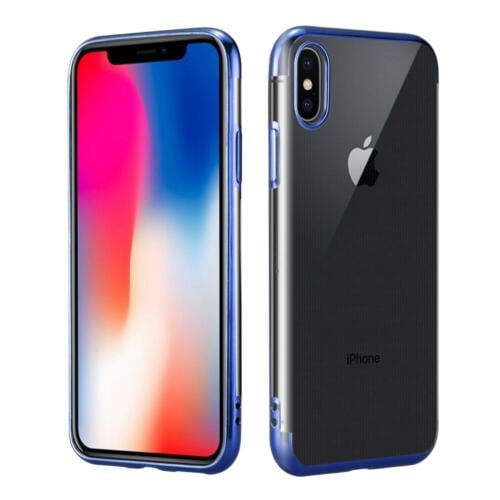Apple iPhone XS (5.8") Metallic Gel Phone Case Cover + Tempered Glass (Blue)