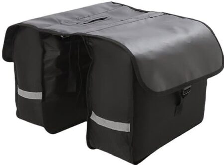 Bag til cykel med reflekser - Stor bagtaske til mountainbike - Cykeltaske - Cykeltaske - Sort dobbelt cykeltaske - 41x35x32 cm - Oxfordstof/PVC-net