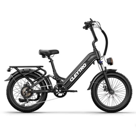 CLEYTRO XC20 elcykel, 20-tommer brede dæk, aftageligt 48V 15,6Ah batteri, rækkevidde 40 til 100 kilometer, fuld affjedring, sort.