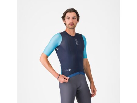 Castelli Corretto cykeltrøje korte ærmer belgian blue/neon cobalt/white herre