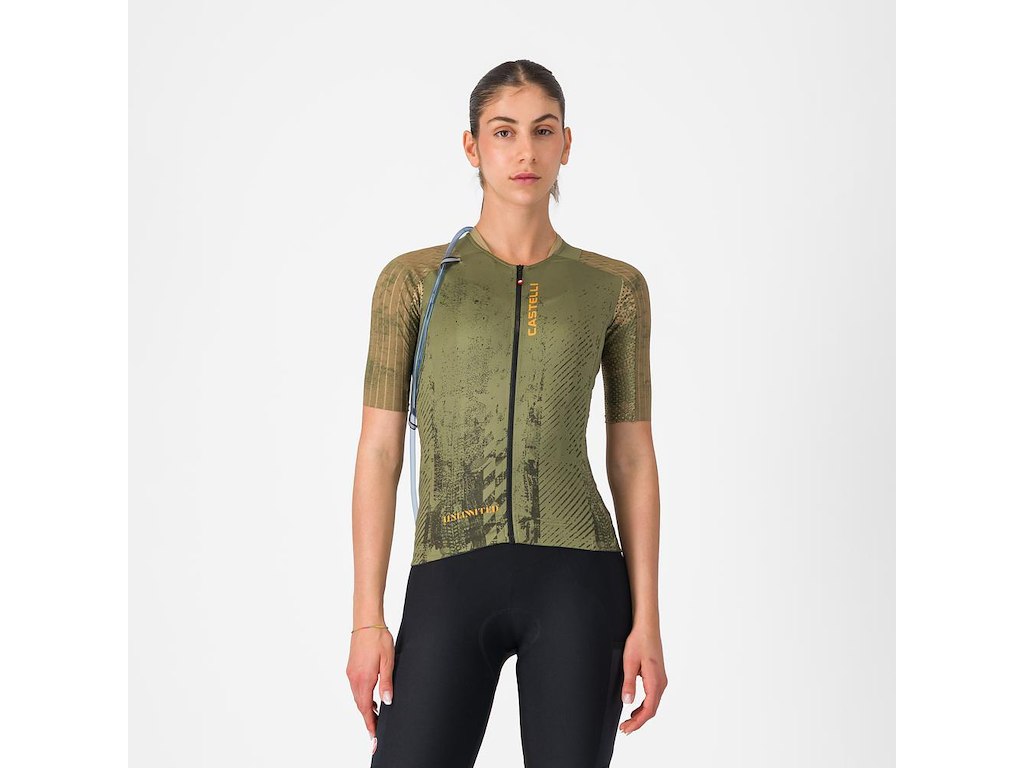 Castelli Unlimited Pro 2 W cykeltrøje korte ærmer forest green/elmwood/vivid ora dame Castelli Unlimited Pro 2 W cykeltrøje korte ærmer forest green/elmwood/vivid ora dame
