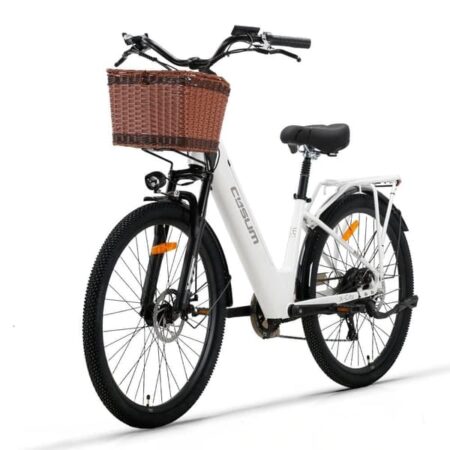 Cysum X-city elektrisk cykel 48V 10.4Ah batteri 250W elektrisk cykel 26 '' vejdæk udendørs elektrisk cykel med træktræk - hvid