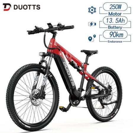 DUOTTS E29 90 km rækkevidde, 250W BAFANG motor, 13,5AH batteri, 27,5*2,6 TOMMER DÆK, SHIMANO 14-trins, elektrisk cykel - sort og rød