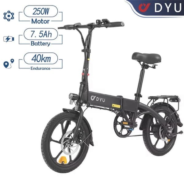 DYU A1F Pro elcykel, rækkevidde 40 km, maksimal hastighed 25 km/t, motor 500W, batteri 36V 7,5Ah, fuldt foldelig, sort DYU A1F Pro elcykel, rækkevidde 40 km, maksimal hastighed 25 km/t, motor 500W, batteri 36V 7,5Ah, fuldt foldelig, sort