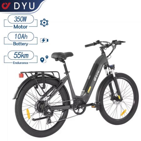 DYU C1 elcykel, 48V10AH batteri, 350W motor, 26 tommer dæk, maks. hastighed 25 km/t, 55 rækkevidde, sort