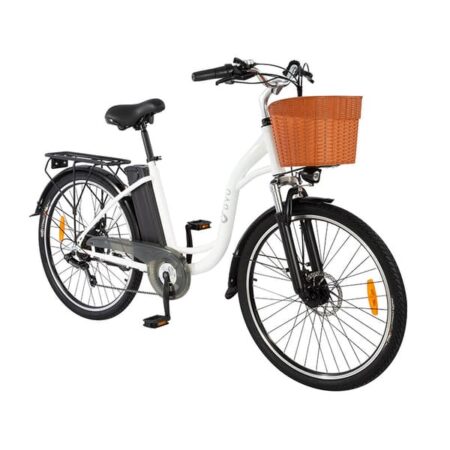 DYU C6 Elcykel til voksne - 350W kraftfuld motor, 36V 12,5Ah lithium-ion batteri for forlænget batterilevetid, ideel til bykørsel, inkluderer kurv og bagagebærer.