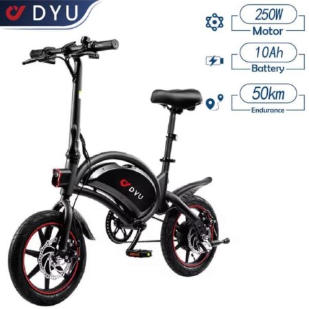 DYU D3F 2026 Ny elcykel, rækkevidde 55 km, 14 tommer dæk, 250W motor, 36V 10AH batteri, sort