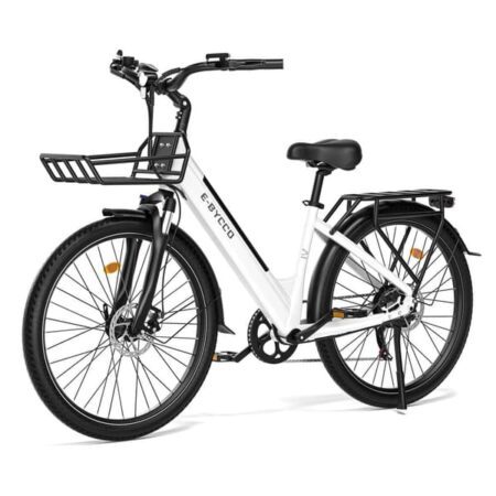 E-BYCCO V1 elcykel 36V 15,6Ah, 250W, 25 km/t - 28×1,5-tommer dæk - regulator-kompatibel pendler-elcykel (hvid)