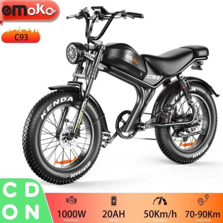 EMOKO C93 el-mountainbike, 50 km/t tophastighed, fuld affjedring, retro elcykel, 55-75 km rækkevidde, sort