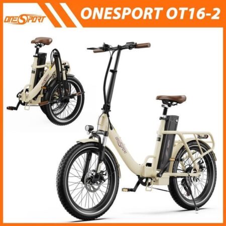 Elcykel ONESPORT OT16-2 - 20" sammenfoldelig - Batteri 48V 17AH - Rækkevidde 120km - Skivebremser - Beige