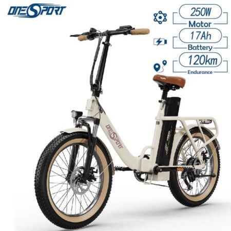 Elcykel Onesport OT16 250W motor, 17Ah batteri, 20*3" tommer dæk, rækkevidde 120km-hvid