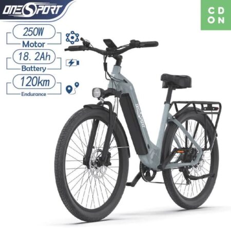 Elcykel til City ONESPORT OT05, 27,5" dæk, 36V 18,2 batteri, 250W motor, rækkevidde 120km grå