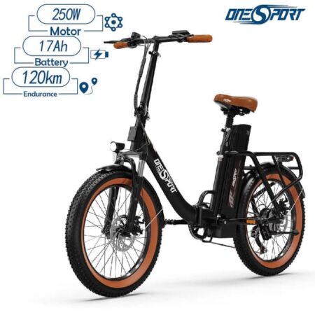 Elektrisk cykel Onesport OT16 rækkevidde 120 km, maks. hastighed 25 km / t, 20*3-tommer dæk, 250W motor, 17Ah batteri-sort