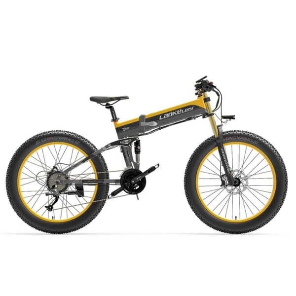 Elektrisk mountainbike LANKELEISI XT750 PLUS, STOR FORK, Fat Tire, Gul Elektrisk mountainbike LANKELEISI XT750 PLUS, STOR FORK, Fat Tire, Gul