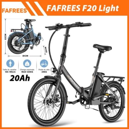 FAFREES F20 Light kompakt elcykel - Batteri 36V 20Ah 100km - Motor 250W - Skivebremser - Sort rifle