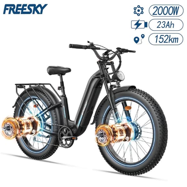 FREESKY M540 elcykel 150 km rækkevidde, hastighed 50 km / t, 2000W motor, 23AH batteri, 26*4,0 tommer fede dæk, hydraulisk skivebremse-sort FREESKY M540 elcykel 150 km rækkevidde, hastighed 50 km / t, 2000W motor, 23AH batteri, 26*4,0 tommer fede dæk, hydraulisk skivebremse-sort