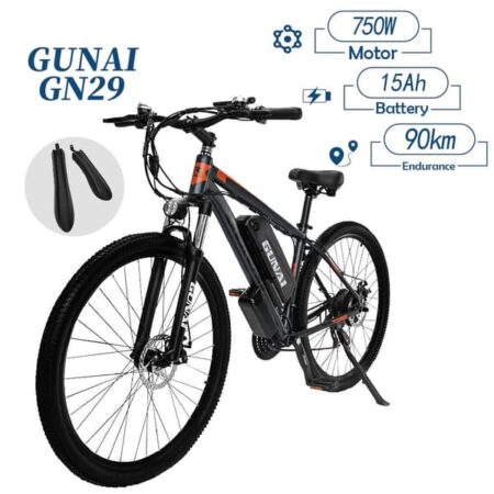 GUNAI GN29 90 km rækkevidde 750W motor 50 km / t hastighed 15AH batteri 29x2,1 tommer dæk 21-trins elektrisk cykel