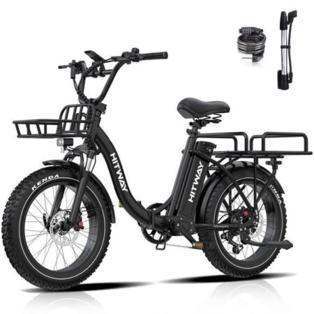 HITWAY Elcykel 20" x 4.0 VAE - Aftageligt Lithiumbatteri 48V25Ah - Motor 250W - 7 Gear - Rækkevidde 90-200 km - Sort