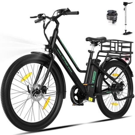 HITWAY Elcykel 27.5" - Motor 250W - Aftageligt Lithiumbatteri 36V 13Ah - APP - Sort + HITWAY Bagagekurv til Cykel