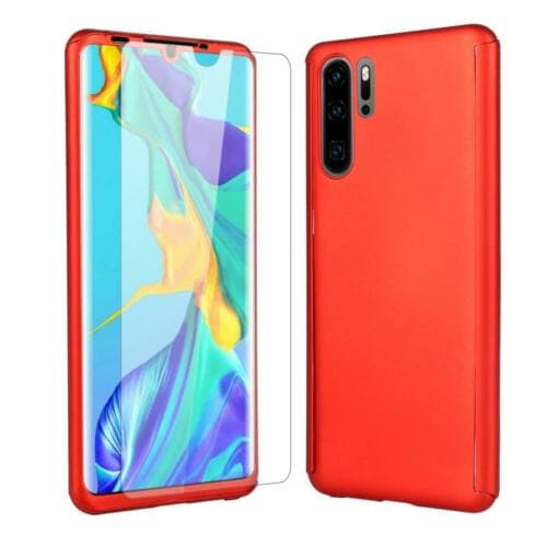 Huawei P20 3 in 1 Glass Front Back Full Body Phone Cover Case(Red)