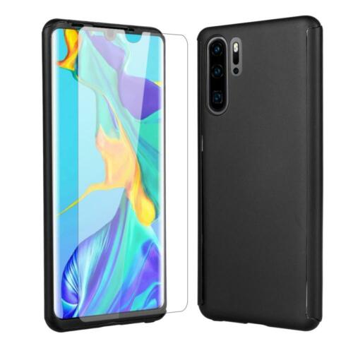 Huawei P30 3 in 1 Glass Front Back Full Body Phone Cover Case (Black)