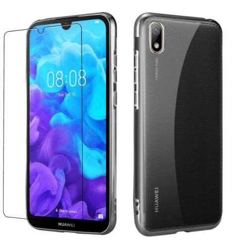 Huawei Y5 2019 (AMN-LX1) Case Cover Shockproof Bumper Gel Phone + Tempered Glass Silver