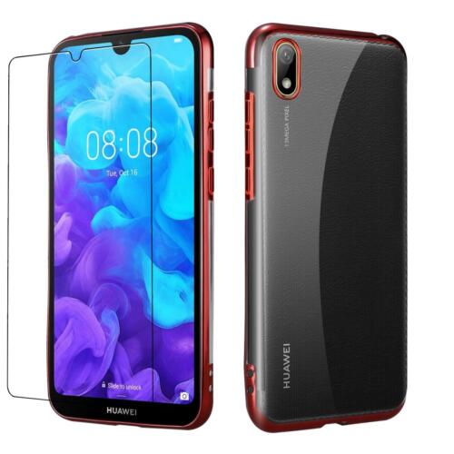 Huawei Y5 2019 (AMN-LX1) Case Cover Shockproof Bumper Gel Phone + Tempered Glass(Red)
