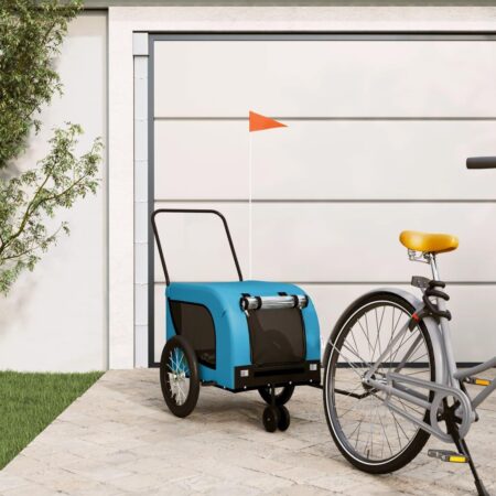 Hundetrailer til cykel i oxfordstof og jern - blå/sort