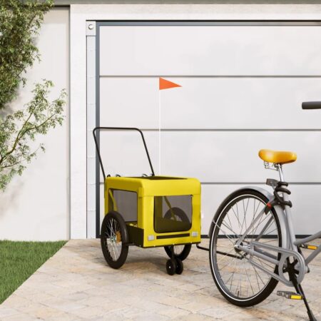 Hundetrailer til cykel i oxfordstof og jern - gul/sort