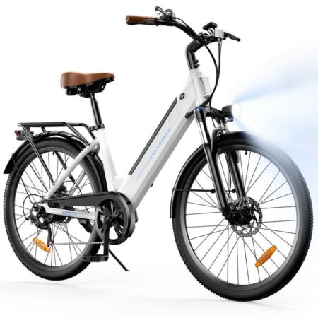 Iscooter UcityS 26-tommer elcykel - 350W, rækkevidde 88 km, 5 gear, tophastighed 25 km/t, jernstel, forgaffelaffjedring, 36V 13Ah batteri - hvid