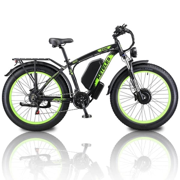 KETELES K800 2026 Elcykel til Voksne, 4000W Dobbeltmotor, 52V 32Ah Batteri, 26" Fat Tire, 190Nm Moment, 21 Gear sort og grøn KETELES K800 2026 Elcykel til Voksne, 4000W Dobbeltmotor, 52V 32Ah Batteri, 26" Fat Tire, 190Nm Moment, 21 Gear sort og grøn