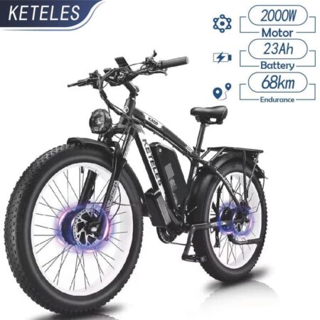 KETELES K800 E-Bike 48V 23Ah batteri 2000W Dual Motor Shimano 21-Speed 26*4.0 tommer fedt dæk aluminiumslegering ramme-sort og hvid