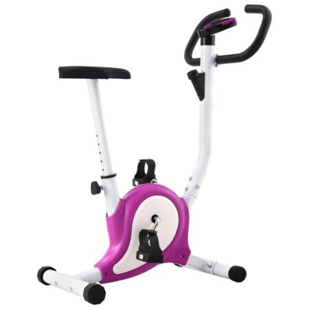 Motionscykel med bæltemodstand - lilla/hvid, LCD og justerbar sadel