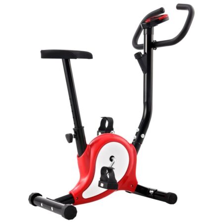 Motionscykel med bæltemodstand - rød/hvid, LCD og justerbar saddel