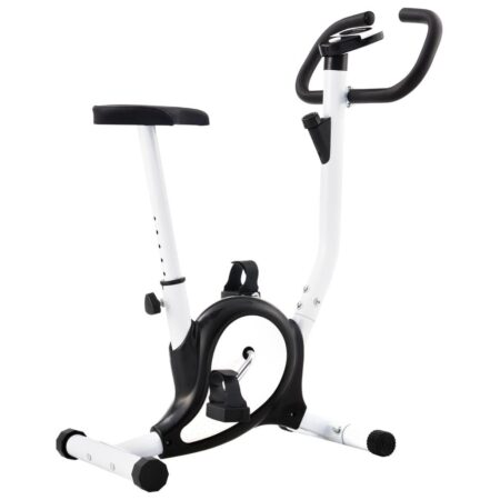 Motionscykel med bæltemodstand - sort/hvid, LCD og justerbar saddel