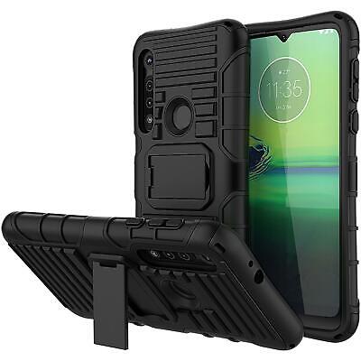 Moto G8 Plus XT2019 Y6 Pro 2019 {MRD-LX2} Shockproof Heavy Duty Phone Case Cover + Tempered Glass (Black)