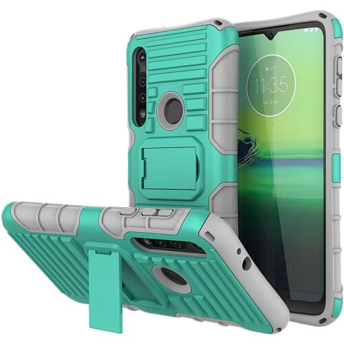 Moto One Macro XT2016 Shockproof Stand Phone Case Cover + Tempered Glass (Green)