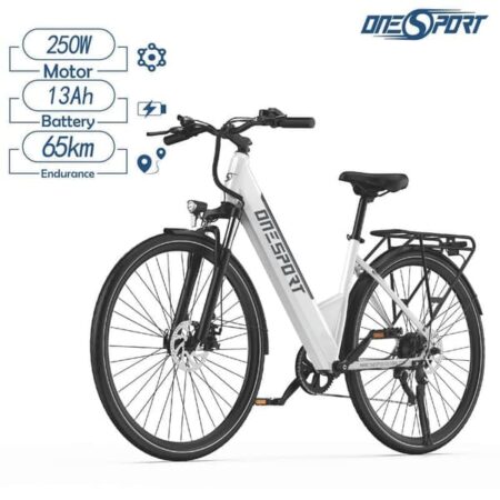 ONESPORT OT12 elektrisk cykel, 250W motor, 36V13AH aftageligt batteri, rækkevidde 65 km, 27,5 tommer dæk pendlercykel - hvid