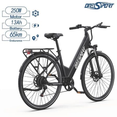 ONESPORT OT12 elektrisk cykel, rækkevidde 65 km, 250W motor, 36V13AH aftageligt batteri, 27,5 tommer dæk pendlercykel - grå