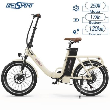 ONESPORT OT16-2 elcykel, 250W motor 25 km / t maks. hastighed, 48V 17Ah batteri, 20" dæk, 120 km rækkevidde -hvid