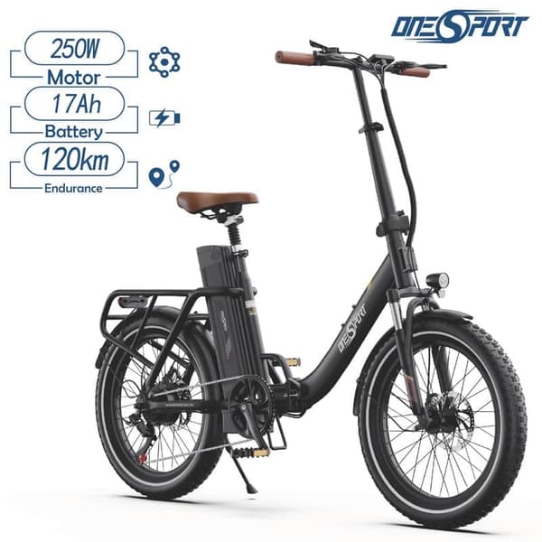 ONESPORT OT16-2 elcykel, 250W motor 25 km / t maks. hastighed, 48V 17Ah batteri, 20" dæk, mekaniske skivebremser - sort ONESPORT OT16-2 elcykel, 250W motor 25 km / t maks. hastighed, 48V 17Ah batteri, 20" dæk, mekaniske skivebremser - sort
