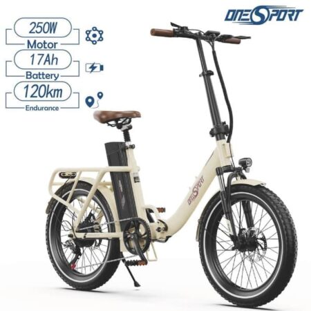 ONESPORT OT16-2 elektrisk cykel, 250W motor 48V 17Ah batteri, 20" dæk, 25 km / t maks. hastighed, mekaniske skivebremser - hvid