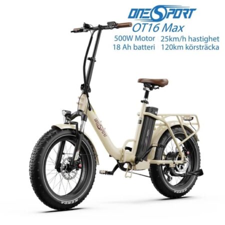 ONESPORT OT16 Max 500W motor, 18AH batteri, 20*4,0 tommer dæk, 120 km rækkevidde, 25 km/t hastighed, hydrauliske skivebremser, elcykel