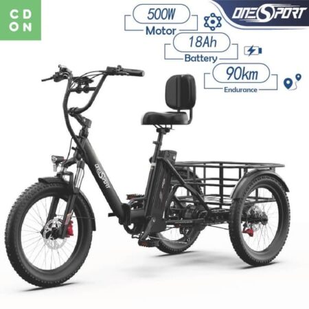 ONESPORT OT30 PRO elcykel, med justerbar sædepude, 20*3" tommer dæk, 500W motor, 18Ah batteri, maksimal belastning 180 kg, rækkevidde 90 km - sort
