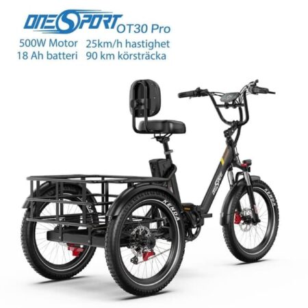 ONESPORT OT30 Pro 90 km rækkevidde, 500W, 18Ah aftageligt batteri, 20 x 3,0 tommer dæk, hydrauliske skivebremser, sammenklappelig elektrisk cykel sort