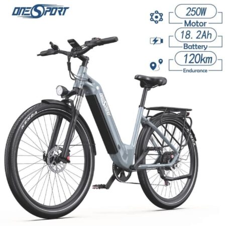 ONESPORTS OT05 City E-Bike, 25 km/t maksimal hastighed, 27,5 tommer dæk, 250W motor, 36V 18,2Ah batteri, 120 km rækkevidde grå