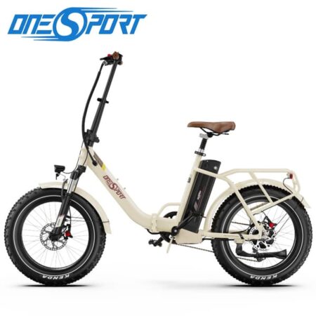 OneSport OT16 Max foldbar elcykel: 500W motor, 48V 18Ah batteri, 120 km maks. rækkevidde, 20"x4.0 brede dæk, Shimano 7-gear, off-white