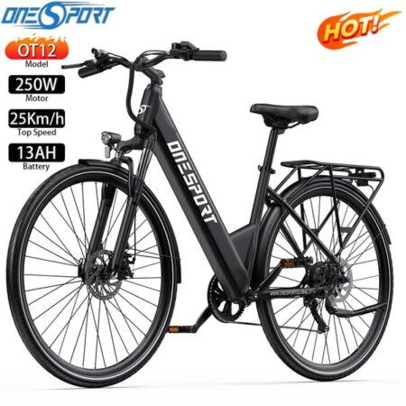 Onesport OT12 City Elcykel, 250W Motor, 25 km/t Maks., 13AH Batteri, 40-65 km Rækkevidde, Shimano 7-speed, Skivebremser
